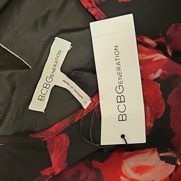 💕BCBGENERATION💕 Double Tiered A Line Dres ~ Black Combo Floral Print Large NWT - Picture 11 of 15